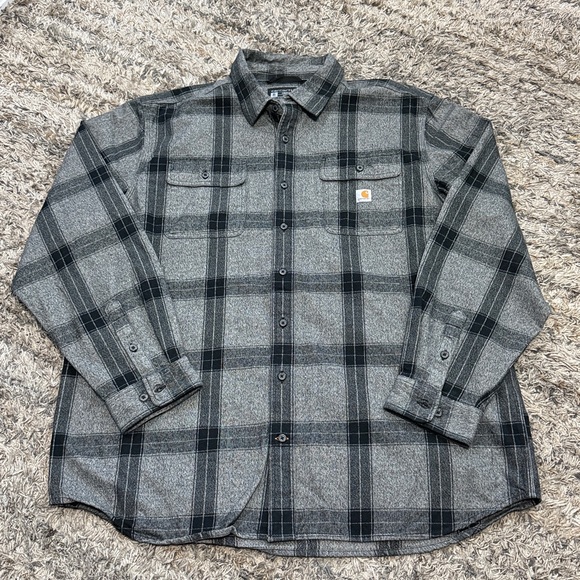 Carhartt Black and Gray Plaid Shirt heavy duty cotton sz XL TALL - Picture 2 of 9